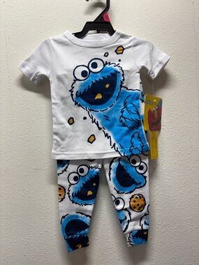 Sesame Street Cookie Monster White & Blue Kids Pajama Set
